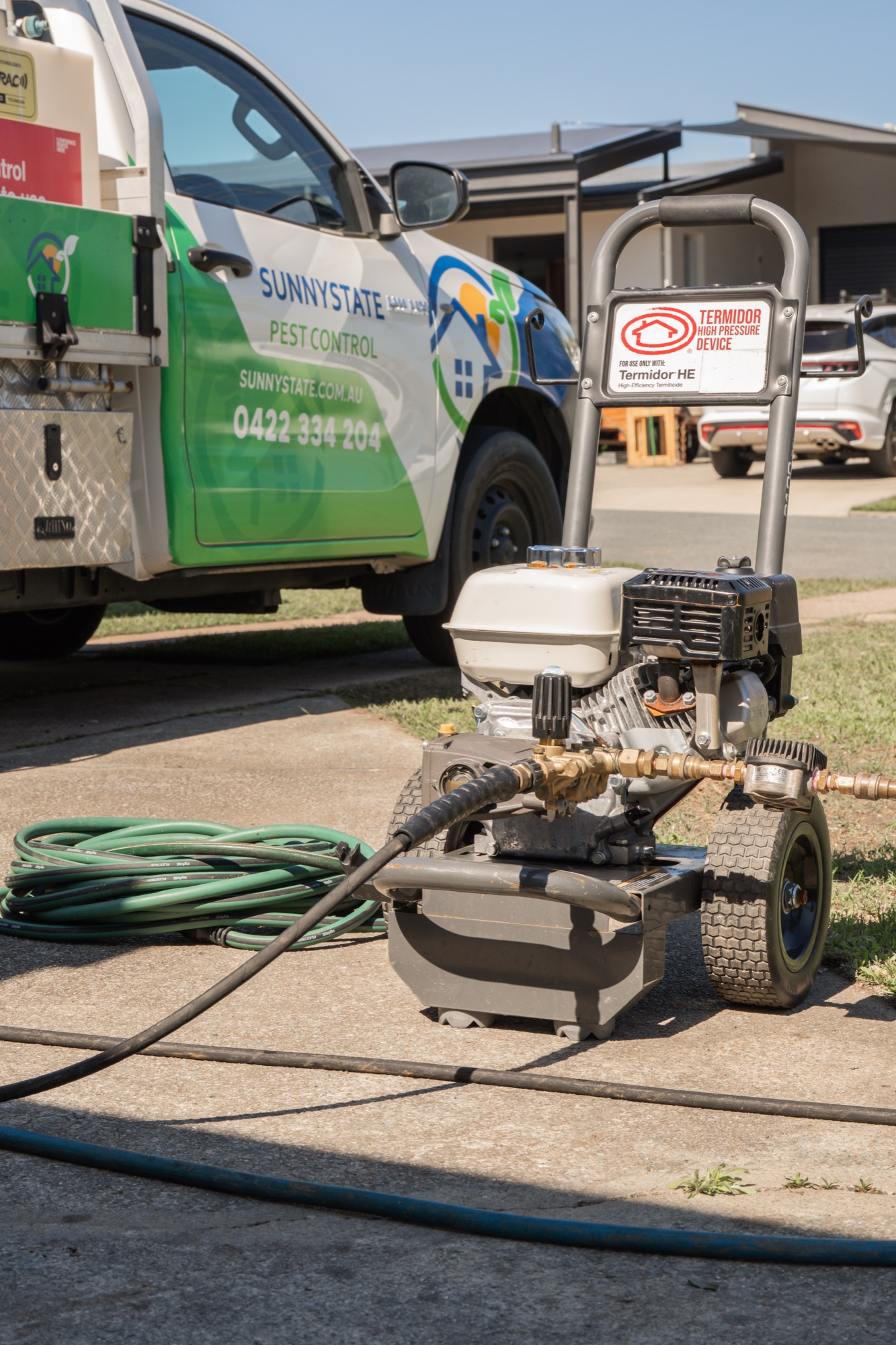 Termidor High Pressure Device set up for barrier installation with Sunnystate branded ute