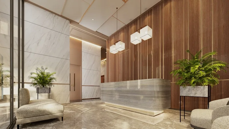 Modern commercial building lobby